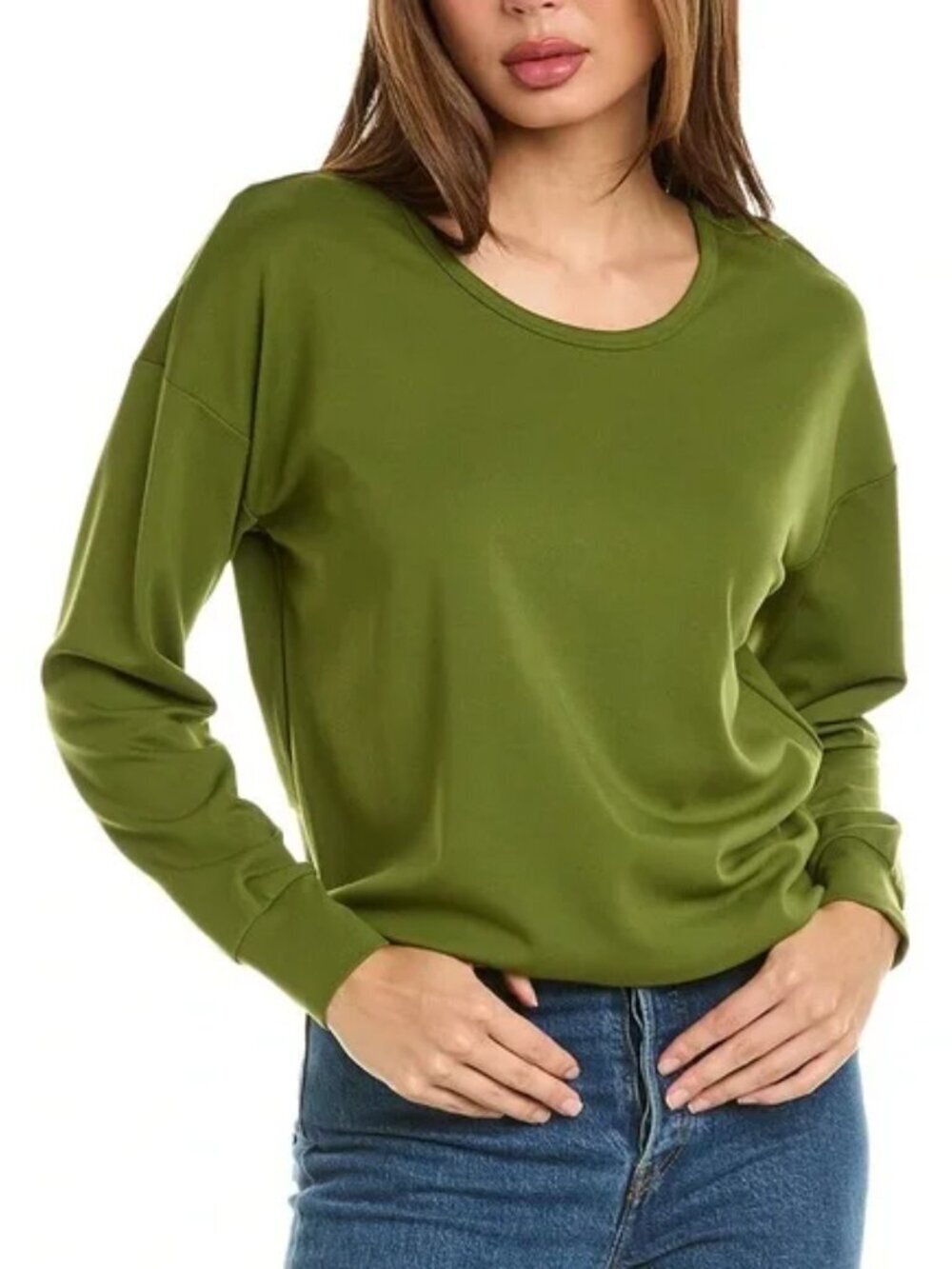 Cabi Turnaround Tee shirt blouse top knit avocado green back twist stretch new M